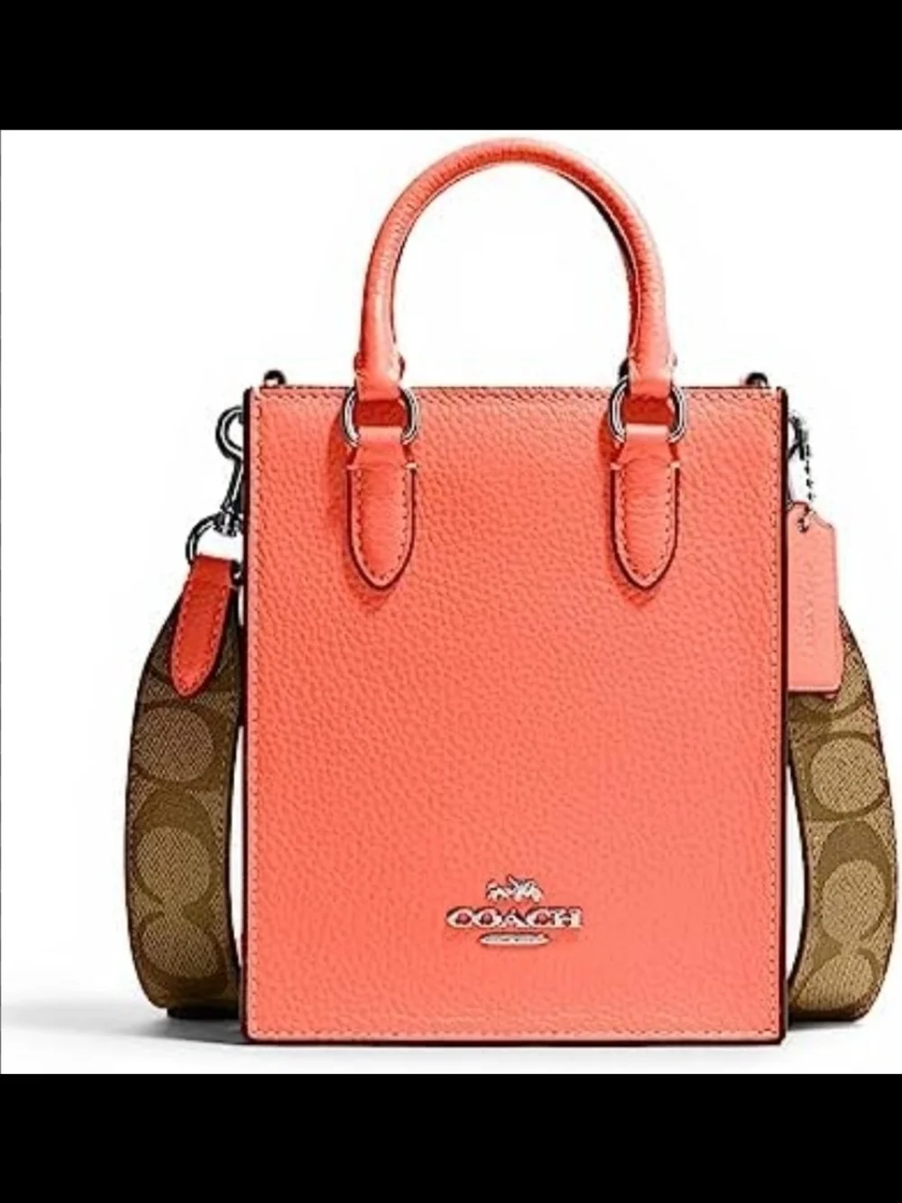 Coach Pebbled Leather Crossbody Phone Bag in Coral with Signature Strap